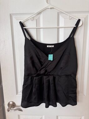 Edgely Black Satin Peplum Cami‎ Top